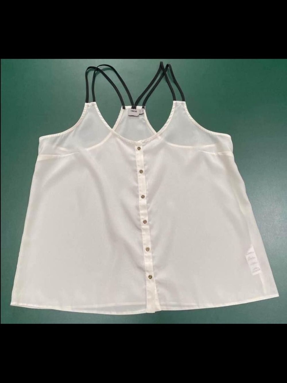ASOS White Sheer Button-Down Tank Top with Black Double Straps